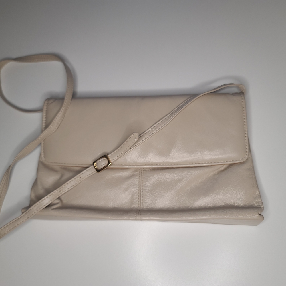 Vintage Elegant Cream Leather Clutch  Foldover  Shoulder Bag